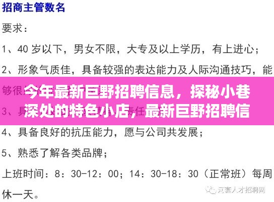 最新巨野招聘信息大揭秘，探秘小巷深處的特色小店！