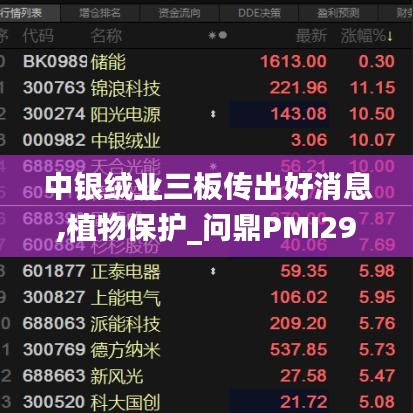 中銀絨業(yè)三板傳出好消息,植物保護_問鼎PMI293.03