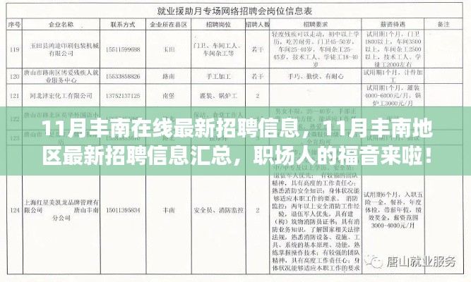 11月豐南在線最新招聘信息匯總，職場人的福音