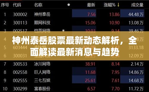 神州泰岳股票最新動態(tài)解析，全面解讀最新消息與趨勢