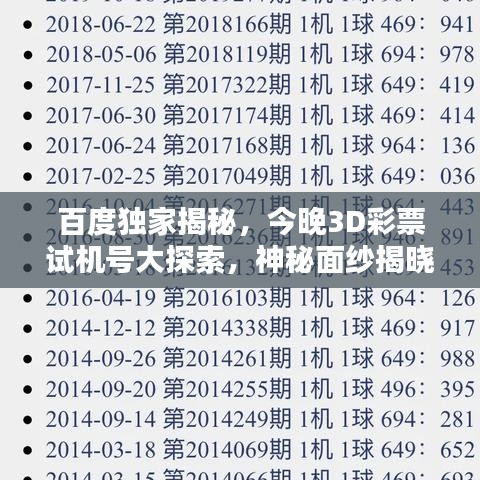 百度獨(dú)家揭秘，今晚3D彩票試機(jī)號(hào)大探索，神秘面紗揭曉！